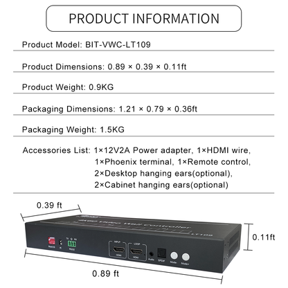 BIT-VWC-LT109 4K60 видеопроцессор для видеостены, 1 вход HDMI 4K60, 9 выходов 2K60
