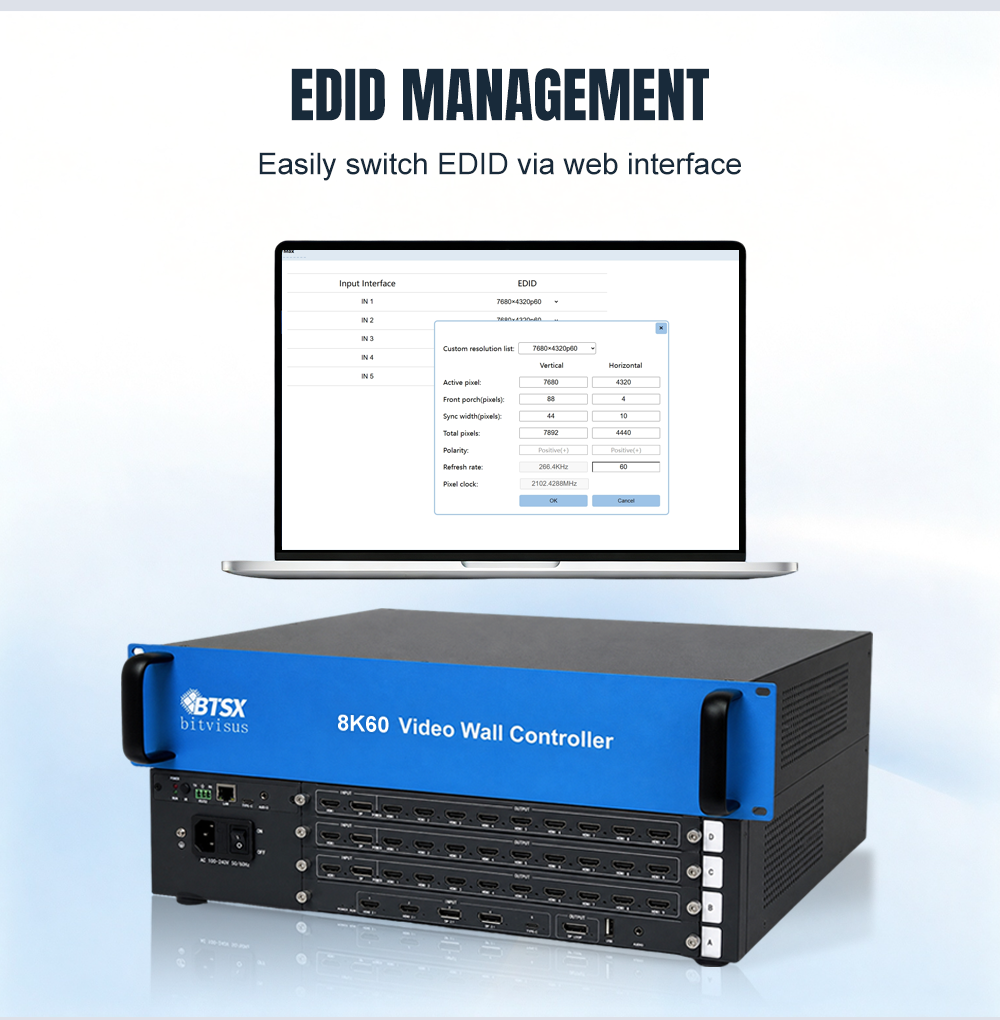BIT-VWC-8K60-427Max Модульный процессор видеостены 8K60 — 5 входов 8K60, 27 выходов HDMI
