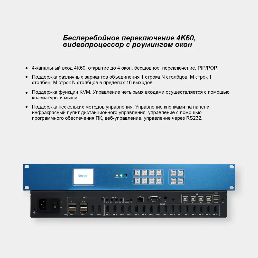 BIT-VP-U1-MD416 Видеомикшер 4K60 4 входами, функцией «картинка в картинке» и возможностью бесшовного многоэкранного отображения
