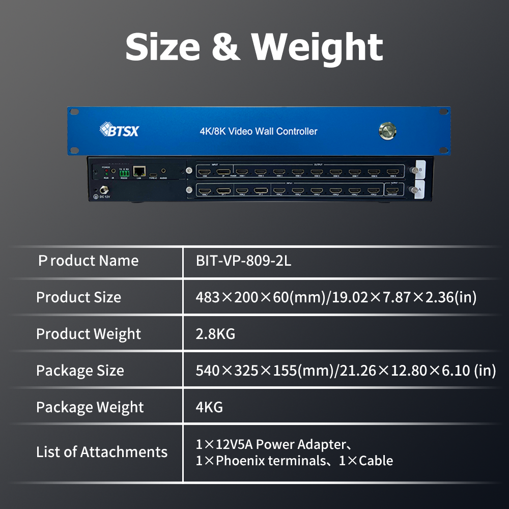 Габариты BIT-VP-809-2L 483×200×60 мм, вес 2,8 кг, размеры и комплектация упаковки