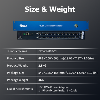 Габариты BIT-VP-809-2L 483×200×60 мм, вес 2,8 кг, размеры и комплектация упаковки